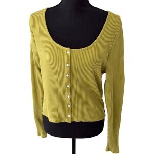 Levi's Britt Snap Front Top Women XL Green Sweater Ribbed Long Sleeve Cardigan